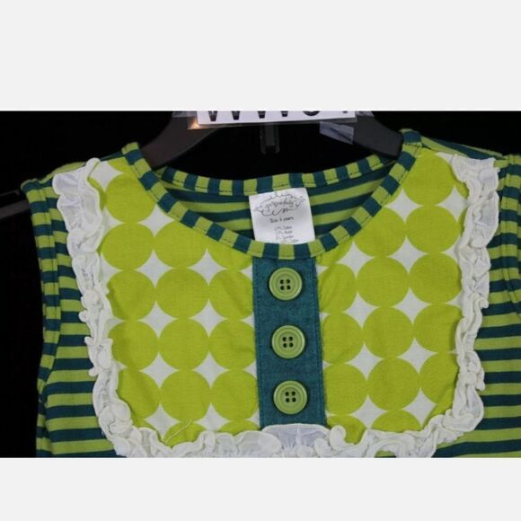PERSNICKETY Forget Me Not LOU LOU Ruffle Top Green LIME Dots Striped PEPLUM TOP - Picture 4 of 10